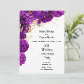 パープルとゴールドの花柄 ウェディング アニバーサリー パーティー 招待状 (スタンド正面)