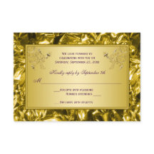 パープルとゴールドの花柄 RSVP カード