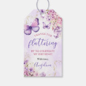 パープルとゴールドの花蝶 1歳の誕生日 ギフトタグ (正面)