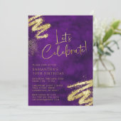 パープルとゴールドの誕生日招待状 招待状 (スタンド正面)
