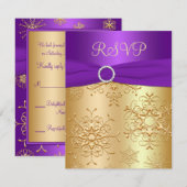 パープルとゴールドの雪の結晶 ウェディング RSVP カード (正面/裏面)