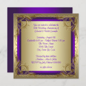 パープルとゴールドの50周年結婚記念日パーティー 招待状 (正面/裏面)