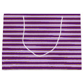 パープルとゴールドフォイルストライプズの誕生日パーティー ラージペーパーバッグ (正面)