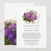パープルとゴールド ヴィンテージ シック 縮小 ゲストリスト 案内状 (正面/裏面)