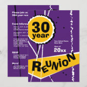 パープルとゴールド 30周年同窓会招待状 招待状 (正面/裏面)