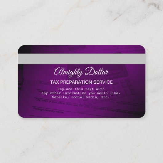 パープルとシルバーのクレジットカードのお金 名刺 (裏面)