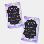 パープルとシルバーのグリッターアゲート誕生日VIP バッジ (正面&裏面)