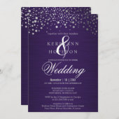 パープルとシルバーのコンフェッティドット招待状 招待状 (正面/裏面)
