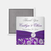 パープルとシルバーのダマスク ウェディング フェイバー マグネット (正面/裏面)