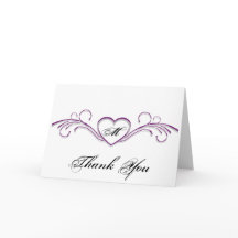 パープルとシルバーのハートスクロールモノグラム　サンキュー