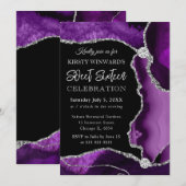 パープルとシルバーの偽のグリッターアゲート スイート16 招待状 (正面/裏面)