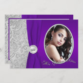 パープルとシルバーの写真 キンセアニエラ招待状 招待状 (正面/裏面)
