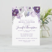 パープルとシルバーの水彩花のブライズシャワー 招待状 (スタンド正面)