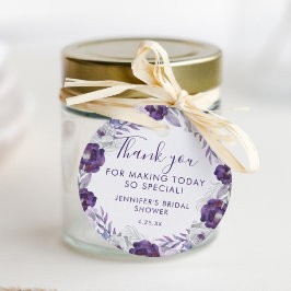 パープルとシルバーの水彩花のブライダルシャワー フェイバータグ