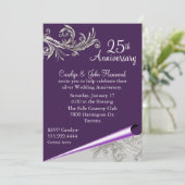 パープルとシルバーの結婚25周年招待状 招待状 (スタンド正面)