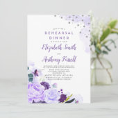 パープルとシルバーの花のロマンチックなリハーサルディナー 招待状 (スタンド正面)