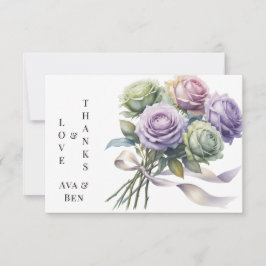 パープルとセージグリーンのローズラブと感謝 サンキューカード