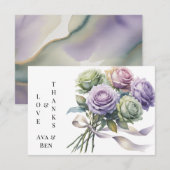 パープルとセージグリーンのローズラブと感謝 サンキューカード (正面/裏面)