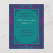 パープルとターコイズのダマスク結婚式出欠確認カード 出欠カード (裏面)