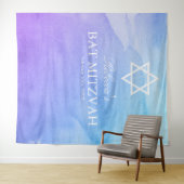 パープルとターコイズの水彩画 バット・ミツバの背景 タペストリー (インサイチュ(横))