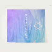 パープルとターコイズの水彩画 バット・ミツバの背景 タペストリー (正面(横))