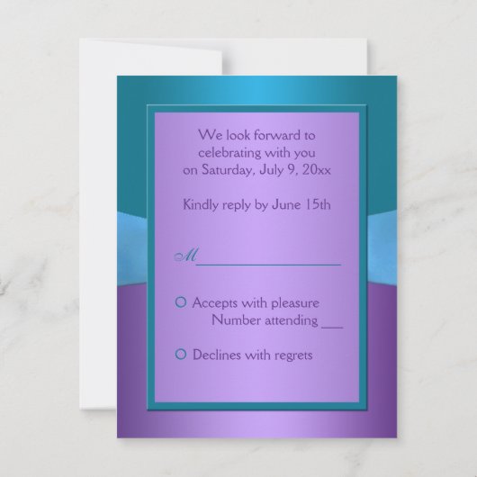 パープルとターコイズの花柄返信カード 出欠カード (裏面)