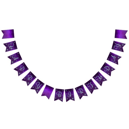 パープルとターコイズフェアリー誕生日 バンティングフラッグ (全)