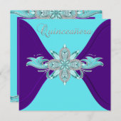 パープルとターコイズブルーのキンセアネラ 招待状 (正面/裏面)