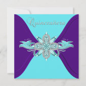 パープルとターコイズブルーのキンセアネラ 招待状 (正面)