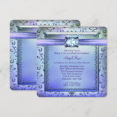 パープルとターコイズブルーのバット・ミツバ 招待状 (正面/裏面)