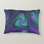 パープルとターコイズモダン抽象芸術のフラクタル・アート アクセントクッション (裏面)