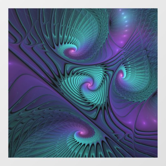 パープルとターコイズモダン抽象芸術のフラクタル・アート ウィンドウサイン (シート)