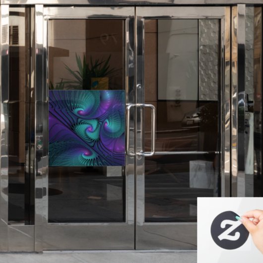 パープルとターコイズモダン抽象芸術のフラクタル・アート ウィンドウサイン (オフィスドア)