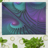 パープルとターコイズモダン抽象芸術のフラクタル・アート キッチンタオル (折り畳み)