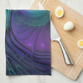 パープルとターコイズモダン抽象芸術のフラクタル・アート キッチンタオル (四つ折り)