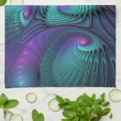 パープルとターコイズモダン抽象芸術のフラクタル・アート キッチンタオル (折り畳み)