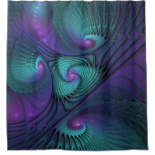 パープルとターコイズモダン抽象芸術のフラクタル・アート シャワーカーテン (正面)