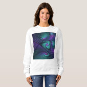パープルとターコイズモダン抽象芸術のフラクタル・アート スウェットシャツ (正面フル)
