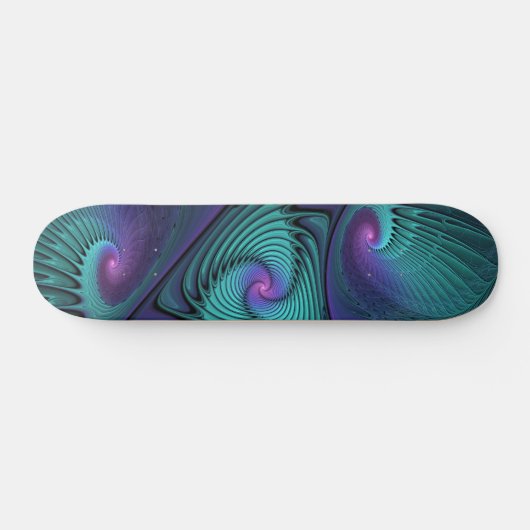 パープルとターコイズモダン抽象芸術のフラクタル・アート スケートボード (横)