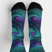 パープルとターコイズモダン抽象芸術のフラクタル・アート ソックス (上部)