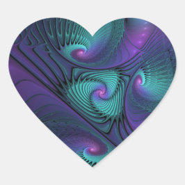 パープルとターコイズモダン抽象芸術のフラクタル・アート ハートシール