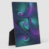 パープルとターコイズモダン抽象芸術のフラクタル・アート フォトプラーク (側面)