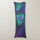 パープルとターコイズモダン抽象芸術のフラクタル・アート ボディピロー (正面縦)