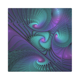 パープルとターコイズモダン抽象芸術のフラクタル・アート メタルプリント
