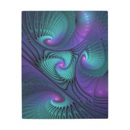 パープルとターコイズモダン抽象芸術のフラクタル・アート メタルプリント