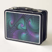 パープルとターコイズモダン抽象芸術のフラクタル・アート メタルランチボックス (裏面)