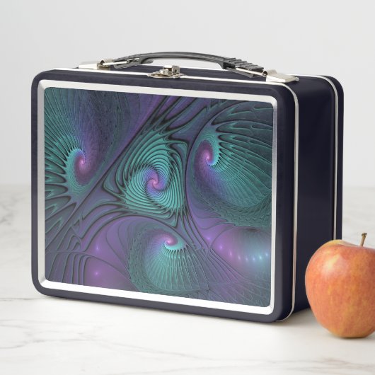 パープルとターコイズモダン抽象芸術のフラクタル・アート メタルランチボックス (インサイチュ)