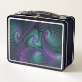 パープルとターコイズモダン抽象芸術のフラクタル・アート メタルランチボックス (正面)