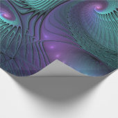 パープルとターコイズモダン抽象芸術のフラクタル・アート ラッピングペーパー (角)