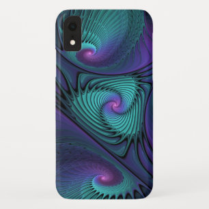 パープルとターコイズモダン抽象芸術のフラクタル・アート iPhone XRケース